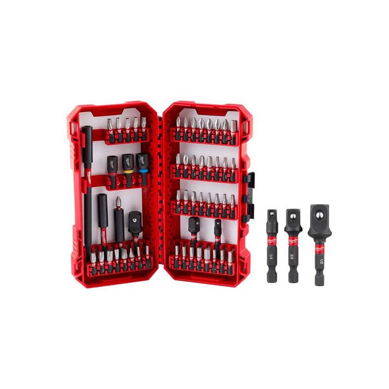 Set de puntas de destornillador de acero de aleación Milwaukee SHOCKWAVE Impact-Duty con adaptador de zócalo de vástago hexagonal de 1/4 pulgadas (58 piezas) - 48-32-4096-48-32-5033