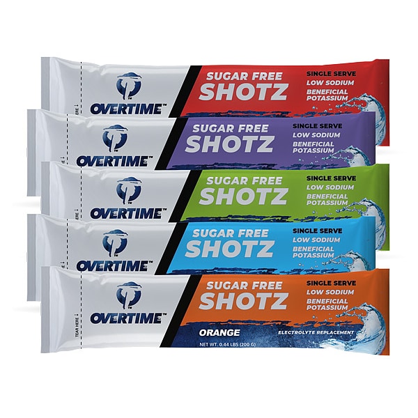 Overtime Sugar Free Shotz, Electrolyte Drink Mix, 16.9 oz, Assorted Flavors, 400 Pack - 55-SINGLE SERVE