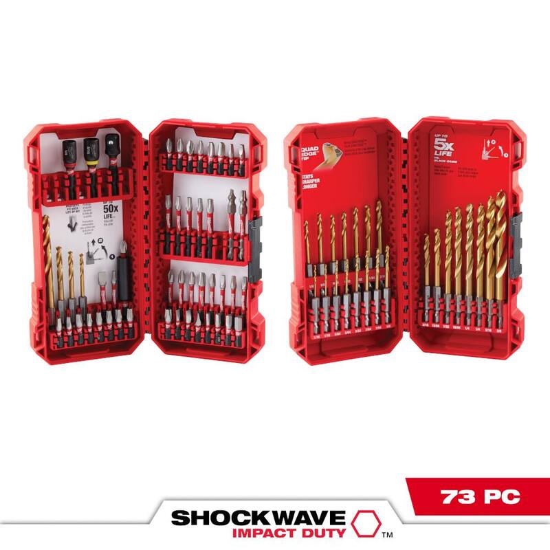 Set de puntas de destornillador de acero de aleación Duty SHOCKWAVE de Milwaukee y set de brocas de titanio Duty SHOCKWAVE Impact (73 piezas) - 48-32-4024-48-89-4631