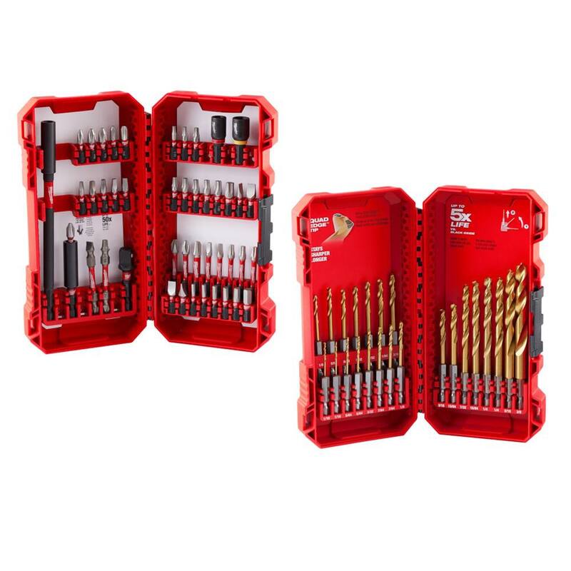 Juego de brocas de titanio Milwaukee SHOCKWAVE Impact Duty y juego de puntas de driver de acero Milwaukee SHOCKWAVE Impact Duty (68 piezas) - 48-89-4631-48-32-4023