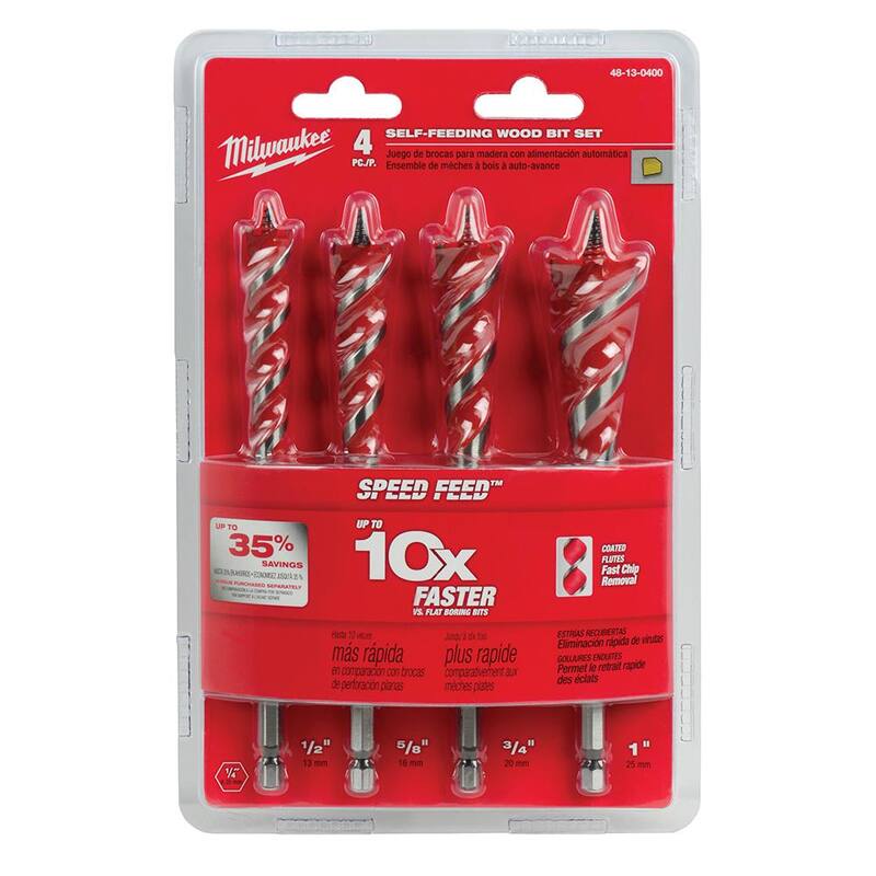 Juego de brocas de taladro de madera SPEED FEED de Milwaukee con Switch Blade Plumber's Kit (9 piezas) - 48-13-0400-49-22-5100