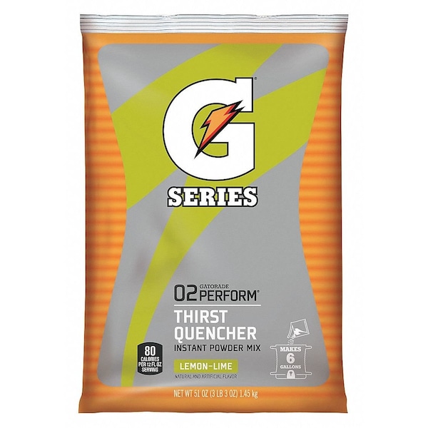 Gatorade G Series, Thirst Quencher Sports Drink Mix, Powder, Lemon-Lime, 6 Gal Yield Per 51 oz Pk, 1 Pack - 03967