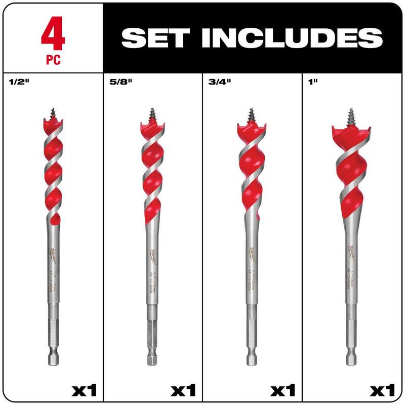 Juego de brocas para perforar madera Milwaukee SPEED FEED Auger (4 piezas) - 48-13-0400