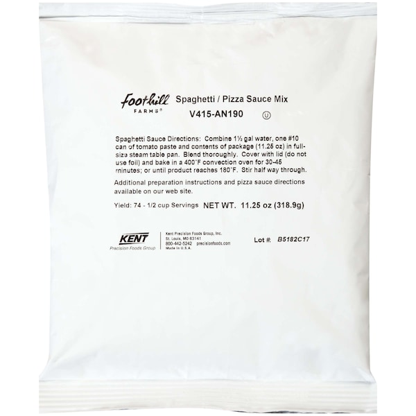 Foothill Farms 30% Less Sodium Spaghetti And Pizza Sauce Mix 11.25 oz. Packet, PK6 - V415-AN190