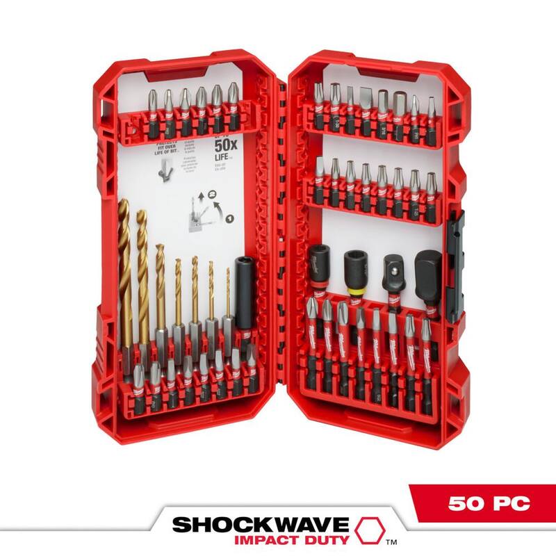 Set de Brocas para Taladro de Impacto SHOCKWAVE de Milwaukee y Puntas para Destornilladores de Acero de Aleación (50 piezas) - 48-32-4013