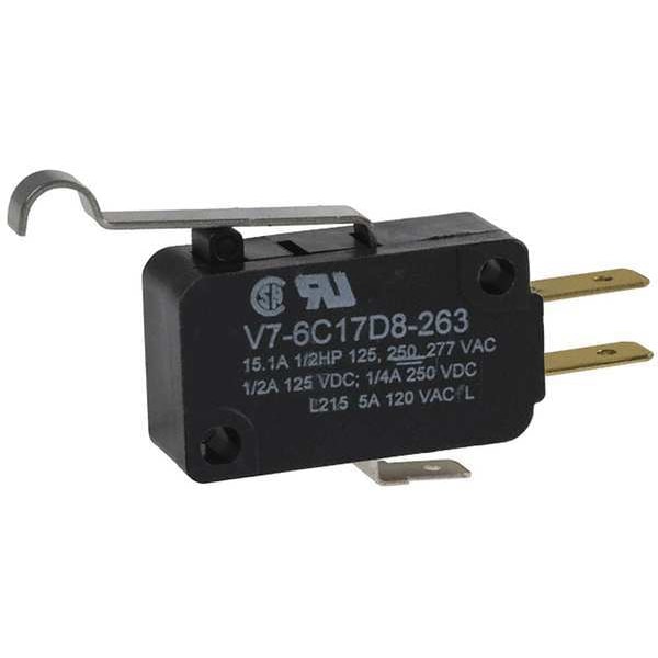Interruptor de acción rápida en miniatura de Honeywell, palanca, actuador de rodillo simulado, SPDT, clasificación de contacto de 15A @ 240V CA - V7-6C17D8-263