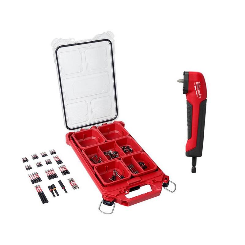 Juego de puntas de destornillador de acero de aleación Milwaukee SHOCKWAVE Impact Duty con estuche PACKOUT (100 piezas) con adaptador de taladro de ángulo recto - 48-32-4082-48-32-2390