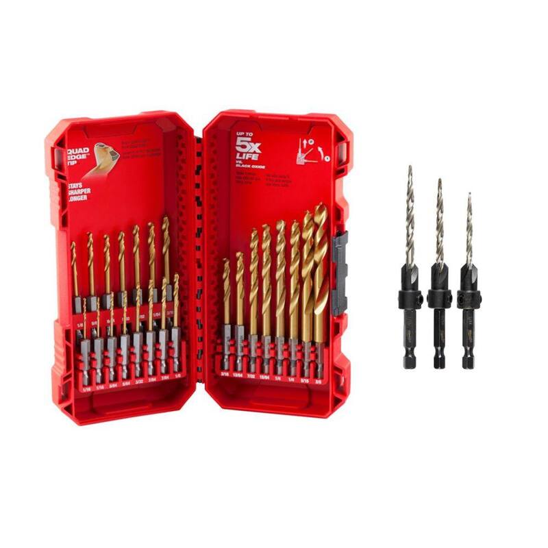 Juego de brocas de taladro de titanio Milwaukee SHOCKWAVE Impact-Duty con avellanadores de acero (26 piezas) - 48-89-4631-48-13-5003