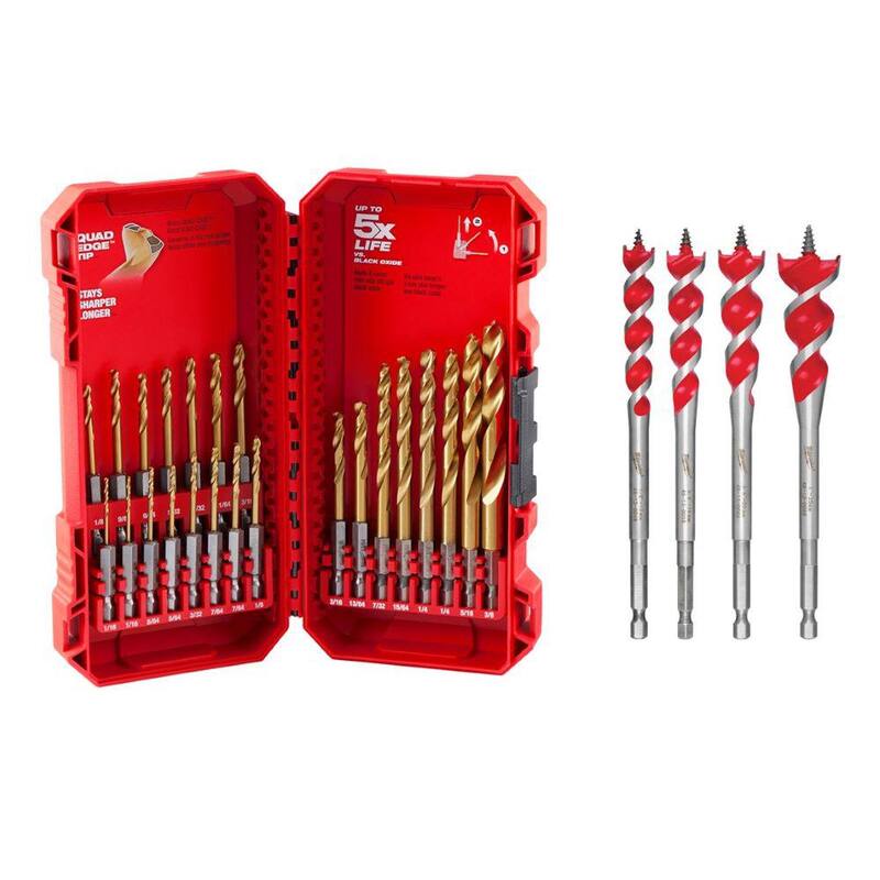 Juego de brocas de titanio Milwaukee SHOCKWAVE IMPACT DUTY con broca de avance rápido SPEED FEED para madera (27 piezas) - 48-89-4631-48-13-0400.