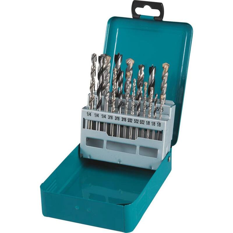 Set de brocas surtidas Makita para metal, madera y albañilería con mango recto (18 piezas) con estuche metálico - D-59178