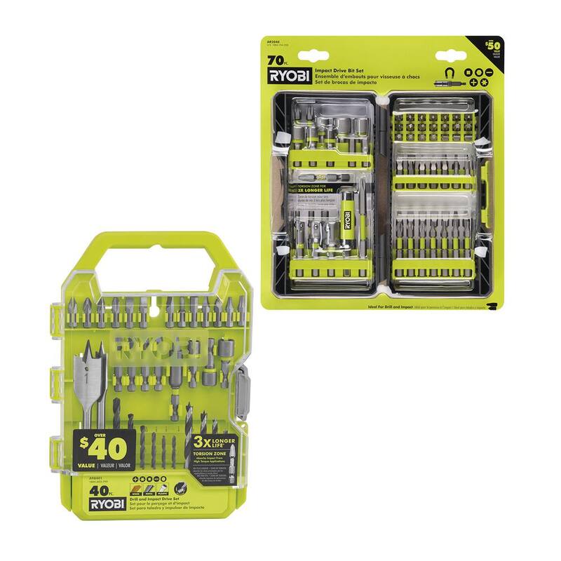 RYOBI Juego de impacto de 70 piezas calificado con 40 piezas de taladro y kit de impulsión de impacto - AR2040-A98401.