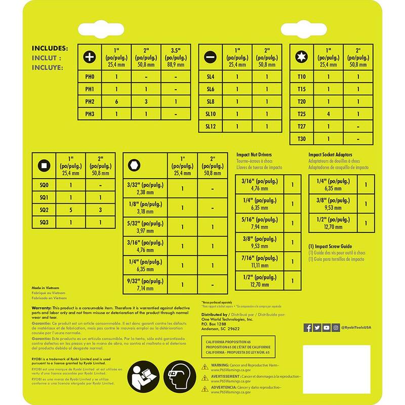 RYOBI Juego de impacto de 70 piezas calificado con 40 piezas de taladro y kit de impulsión de impacto - AR2040-A98401.