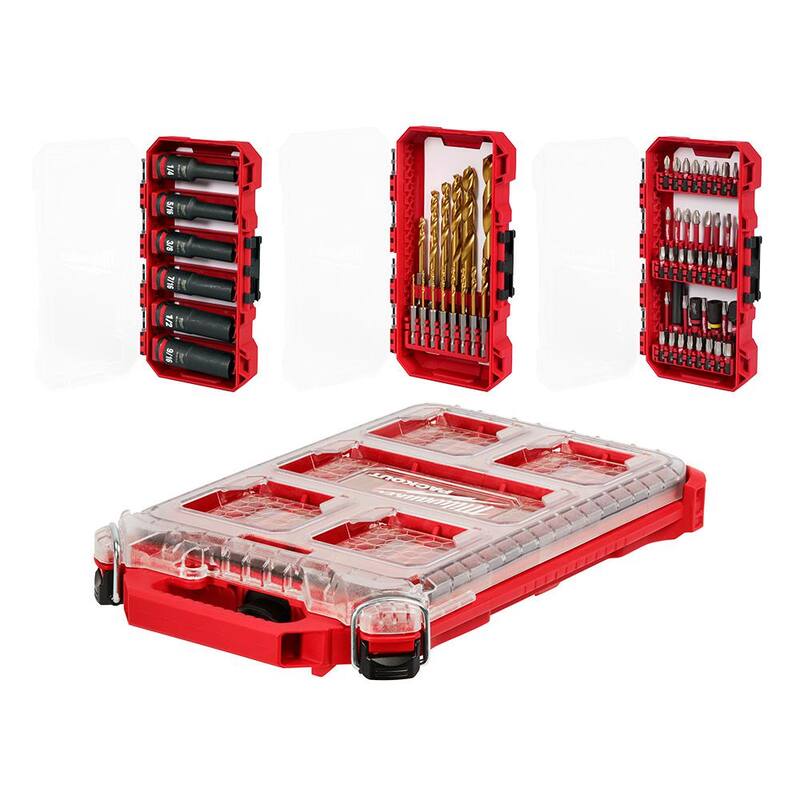 Juego de puntas de destornillador de acero de aleación Milwaukee SHOCKWAVE Impact Duty con (2) estuches PACKOUT (120 piezas) - 48-32-5162-48-32-5162