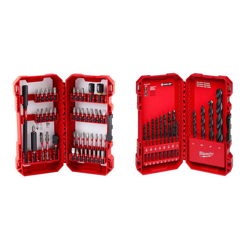 Juego de puntas para desarmador de acero aleado Milwaukee SHOCKWAVE Impact Duty con juego de brocas helicoidales de óxido negro (66 piezas) - 48-32-4023-48-89-2801