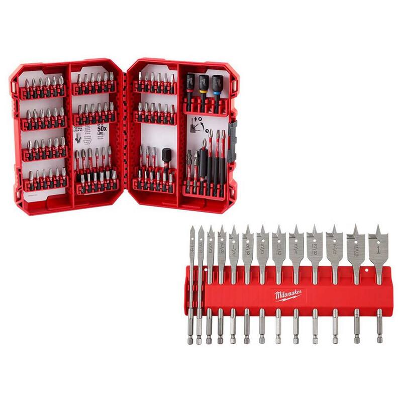 Set de puntas de destornillador de acero de aleación Milwaukee SHOCKWAVE para trabajo pesado con Set de brocas de pala de madera de alta velocidad (93 piezas) - 48-32-4094-48-27-1520