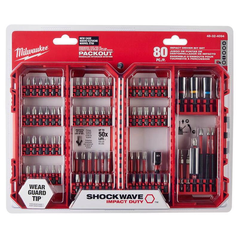 Set de puntas de destornillador de acero de aleación Milwaukee SHOCKWAVE para trabajo pesado con Set de brocas de pala de madera de alta velocidad (93 piezas) - 48-32-4094-48-27-1520