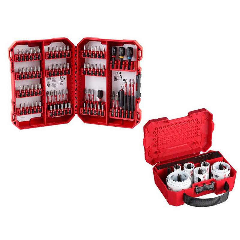 Juego de puntas de destornillador de acero de aleación Milwaukee SHOCKWAVE Impact-Duty con juego de sierras de perforación Hole Dozer Bi-Metal de uso general (97 piezas) - 48-32-4094-49-22-4029