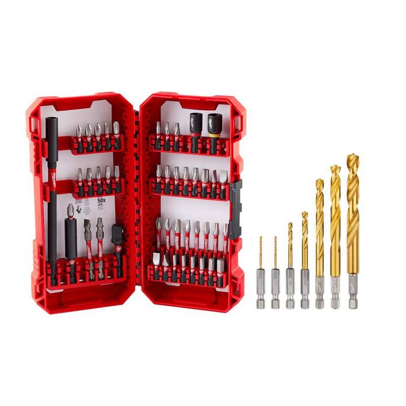 Juego de puntas de destornillador de acero de aleación Milwaukee SHOCKWAVE Impact Duty con juego de brocas de titanio (52 piezas) - 48-32-4023-48-89-4637