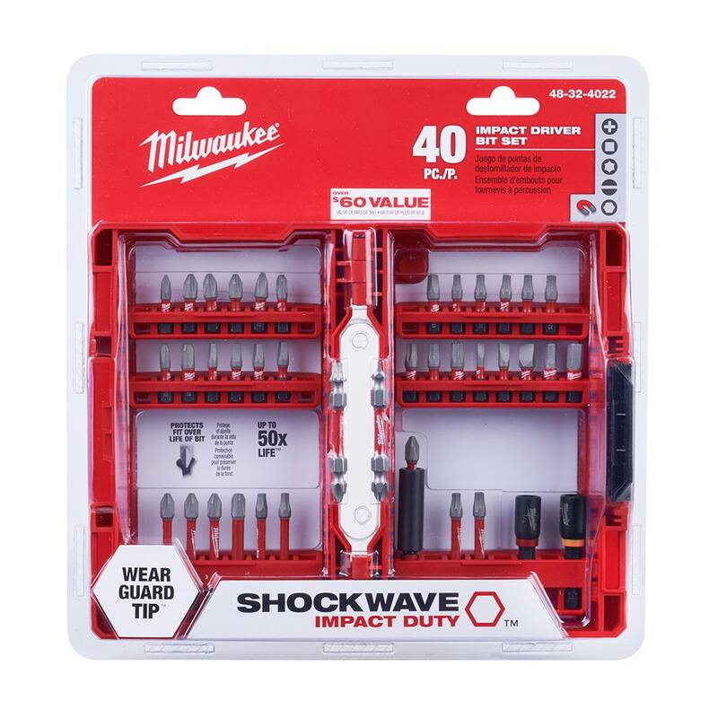 Set de puntas de desarmador de aleación de acero Milwaukee SHOCKWAVE Impact Duty con set de brocas de acero con óxido negro (69 piezas) - 48-32-4022-48-89-2802