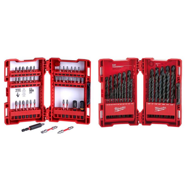 Set de puntas de desarmador de aleación de acero Milwaukee SHOCKWAVE Impact Duty con set de brocas de acero con óxido negro (69 piezas) - 48-32-4022-48-89-2802