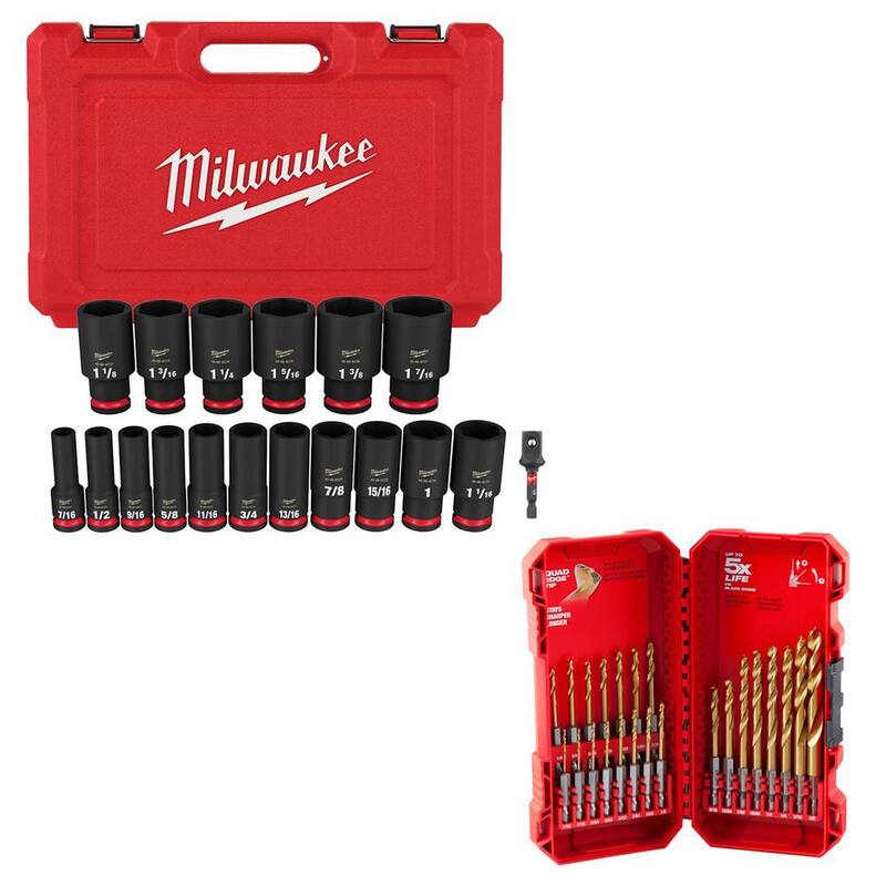 Juego de brocas de titanio Milwaukee SHOCKWAVE Impact Duty con juego de dados de impacto profundo SAE de 1/2 pulgadas (41 piezas) - 48-89-4631-49-66-7093