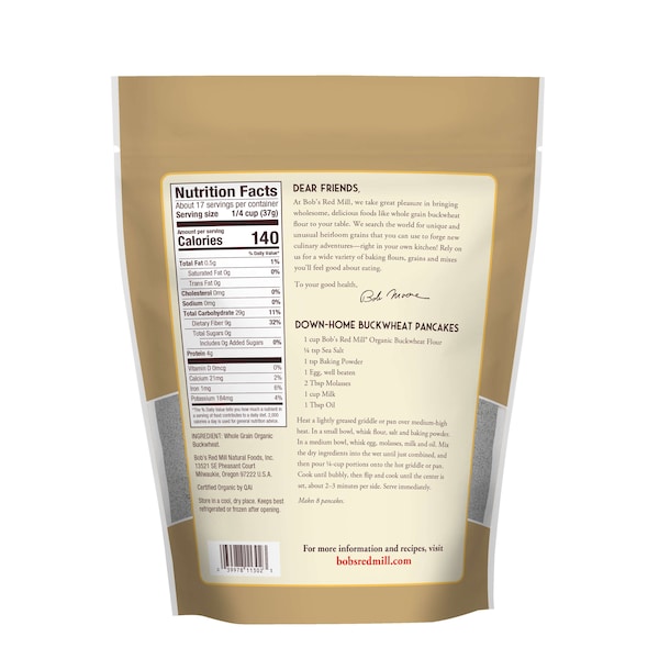 Bobs Red Mill Natural Foods Bob's Red Mill Organic Buckwheat Flour 22 oz. Resealable Pouches, PK4 - 1090S224