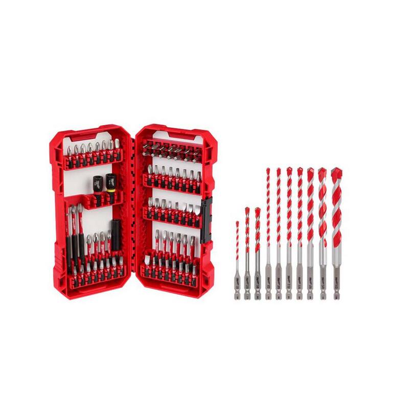 Milwaukee SHOCKWAVE Juego de puntas de desarmador de aleación de acero para impacto y juego de brocas de carburo para taladro de martillo (80 piezas) - 48-32-5151-48-20-9058