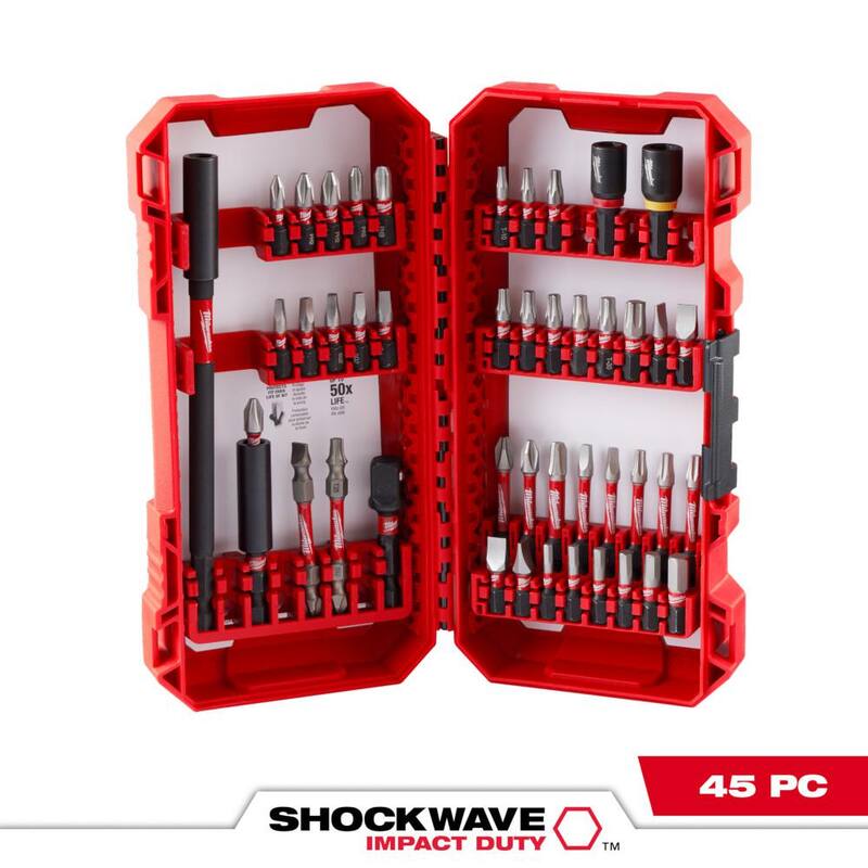 Juego de puntas para destornillador de impacto Milwaukee SHOCKWAVE (45 piezas) con juego de 9 pulgadas de hojas para sierra de vaivén y cuchilla de carburo Ax (11 piezas) - 48-32-4023-48-00-1026T
