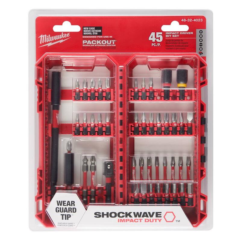Set de puntas de desarmador Milwaukee SHOCKWAVE Impact Duty (45 piezas) con juego de 9 pulgadas de hojas y juego de 11 cuchillas de nitruro de carburo de antorcha - 48-32-4023-48-00-1788T