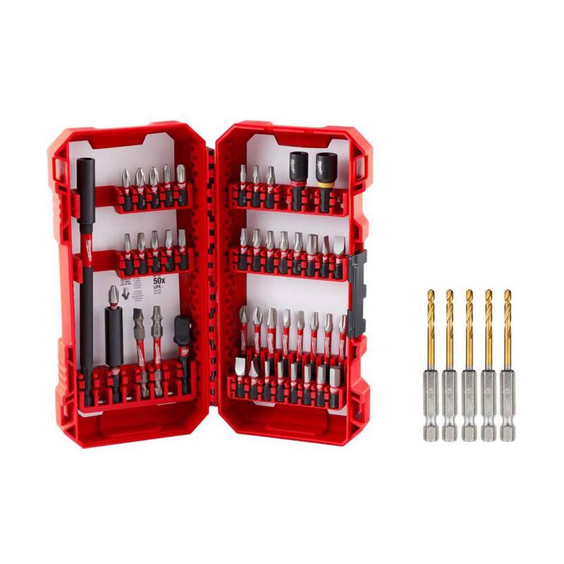 Set de puntas de destornillador de acero aleado SHOCKWAVE Milwaukee con broca helicoidal de titanio de 1/8 de pulgada (50 piezas) - 48-32-4023-48-89-4655