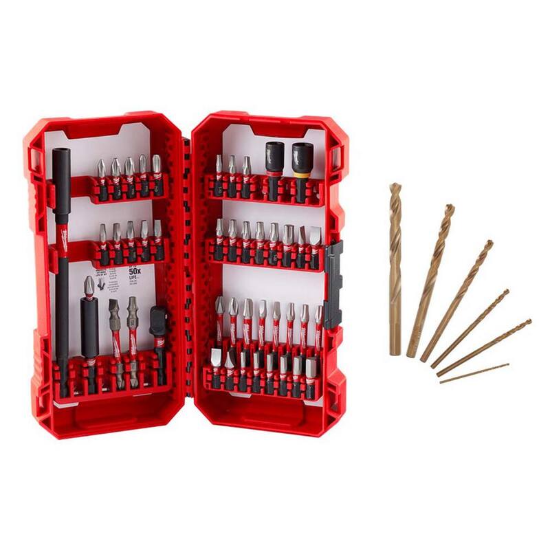 Set de puntas de destornillador de acero de aleación SHOCKWAVE de Milwaukee con juego de brocas de taladro Red Helix de cobalto para taladros (51 piezas) - 48-32-4023-48-89-2330