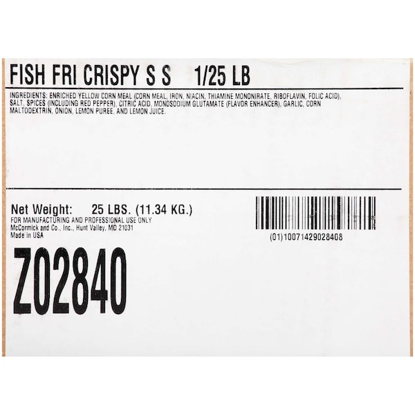 Zatarains Zatarain's Fish Fry Seasoning New Orleans Style 25lbs - Z02840