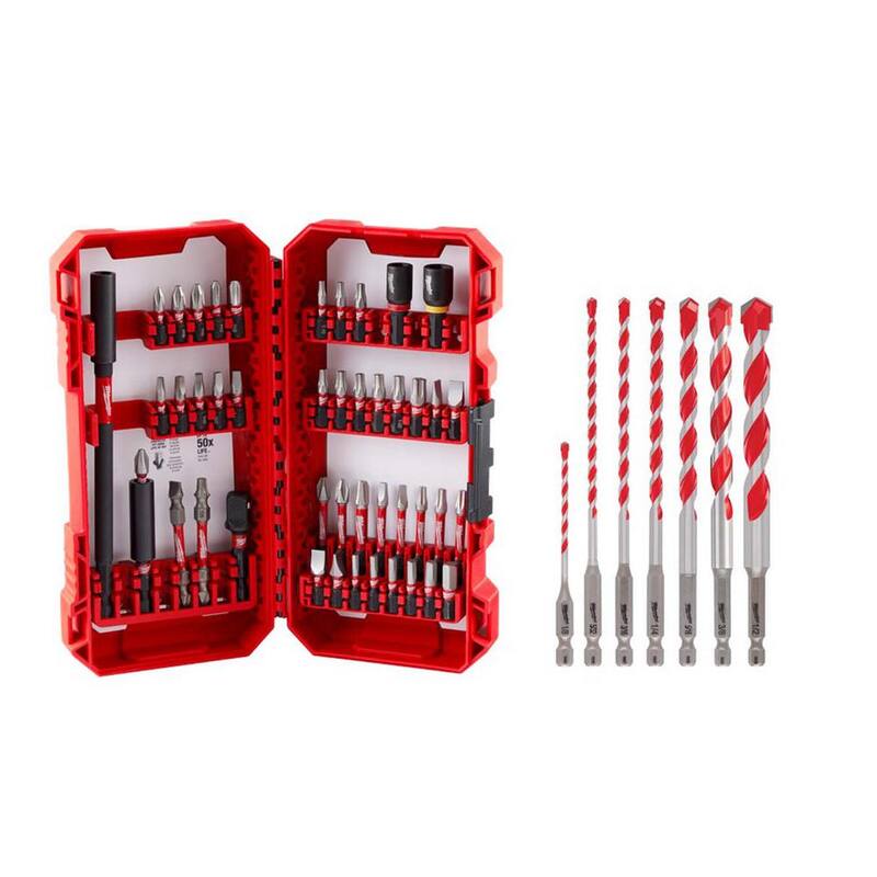 Juego de puntas de acero aleado de impacto Milwaukee SHOCKWAVE con kit de brocas más martillo de carburo para concreto/piedra (52 piezas) - 48-32-4023-48-20-9057