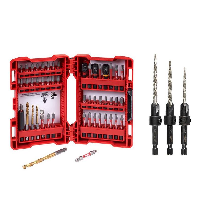 Set de puntas de destornillador de acero de aleación Milwaukee SHOCKWAVE Impact-Duty con avellanadores de acero (53 piezas) - 48-32-4024-48-13-5003