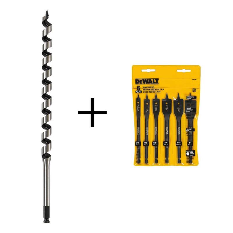 Broca de barrena con alimentación de energía de 7/8 pulgadas x 17 pulgadas con juego de brocas de pala para taladrar madera pesada (6 piezas) - DW1685WDW1587