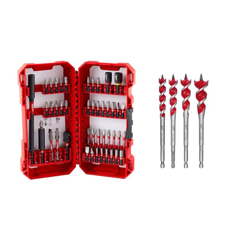 Set de puntas de desarmador de aleación de acero Milwaukee SHOCKWAVE Impact Duty con Set de brocas de taladro de madera SPEED FEED Auger (49 piezas) - 48-32-4023-48-13-0400