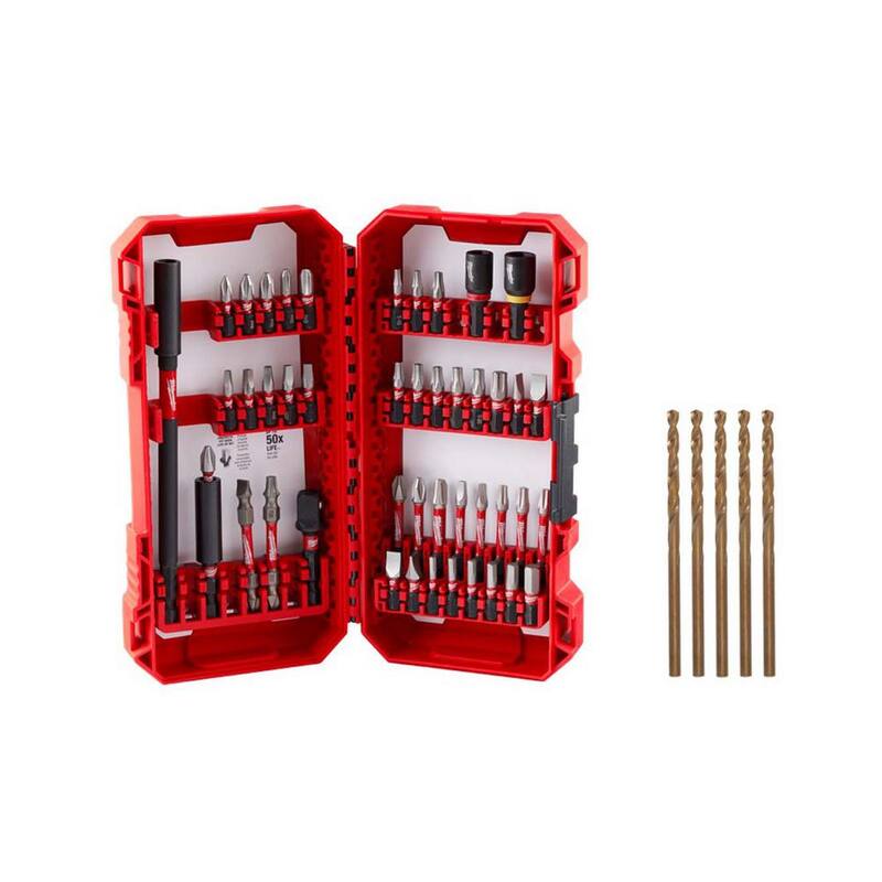 Juego de puntas destornillador de acero de aleación SHOCKWAVE Impact-Duty de Milwaukee con brocas de taladro de torsión helicoidal de cobalto rojo de 1/8 de pulgada (paquete de 50) - 48-32-4023-48-89-2355