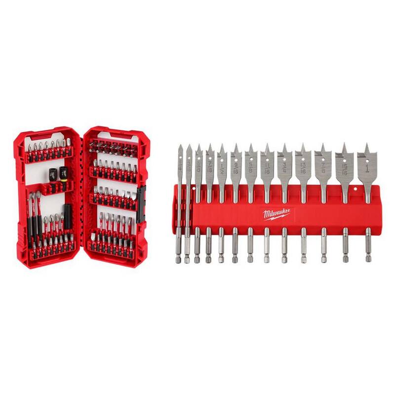 Set de puntas de desarmador de acero aleado Milwaukee SHOCKWAVE Impact Duty & Set de brocas de pala para madera de alta velocidad (83 piezas) - 48-32-5151-48-27-1520