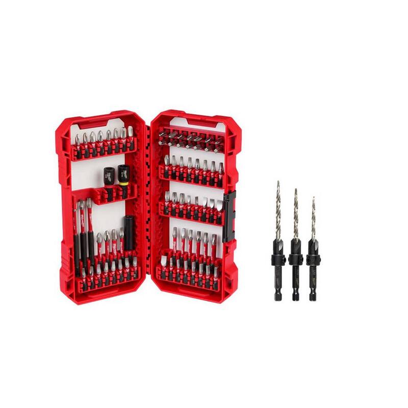 Juego de puntas de destornillador de acero aleado Milwaukee SHOCKWAVE Impact Duty con juego de avellanadores de madera #6/#8/#10 (83 piezas) - 48-32-5151-48-13-5003