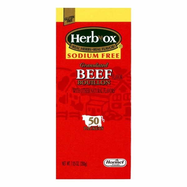 Herb-Ox Sodium Free Instant Broth Beef Flavor Bouillon Flavor Liquid 7.5 oz. Individual Packet, 50PK - 23371