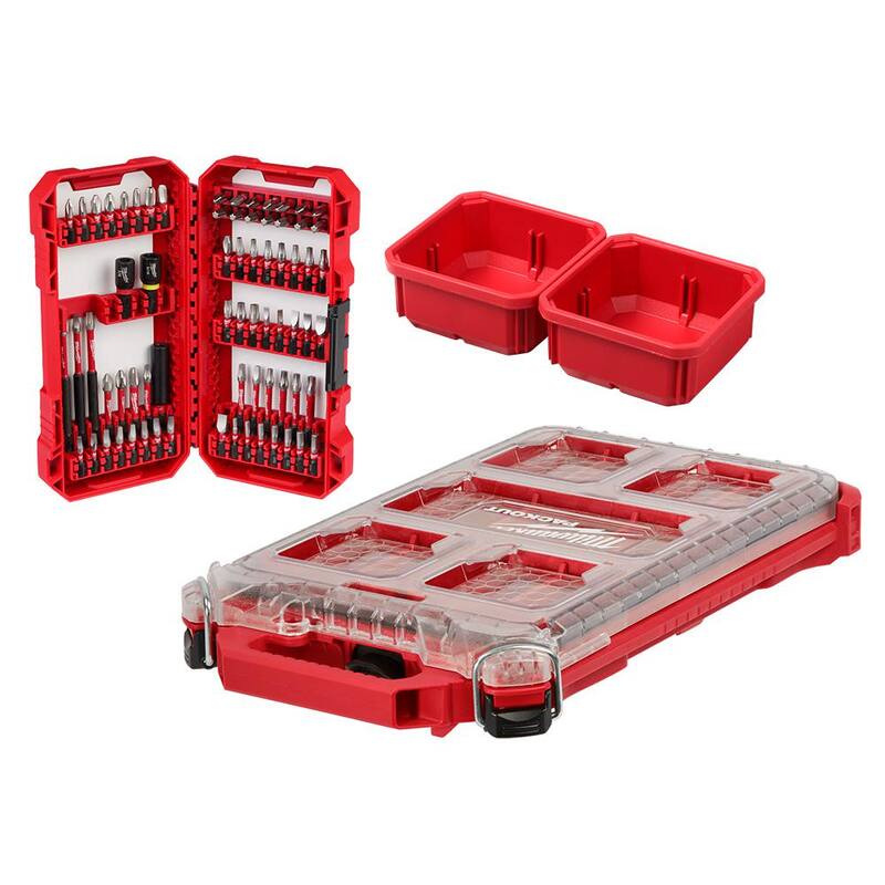 Milwaukee Juego de puntas de destornillador de acero aleado SHOCKWAVE Impact Duty con estuche PACKOUT y juego de adaptadores de ángulo recto (80 piezas) - 48-32-5151-48-32-2390K