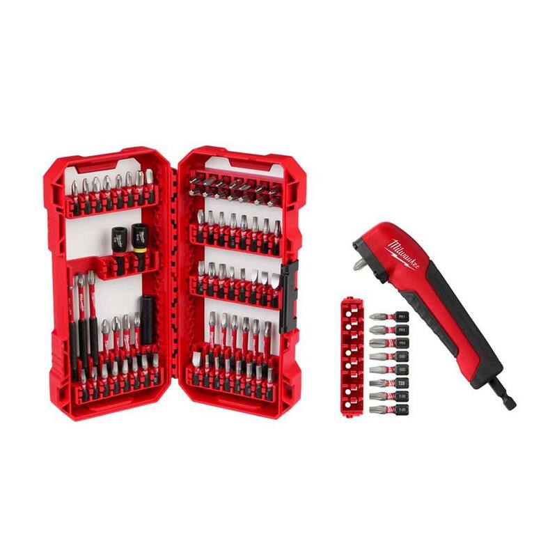Milwaukee Juego de puntas de destornillador de acero aleado SHOCKWAVE Impact Duty con estuche PACKOUT y juego de adaptadores de ángulo recto (80 piezas) - 48-32-5151-48-32-2390K