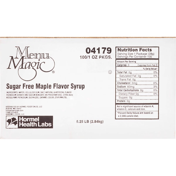 Menu Magic Menu Magic Single Serve Sugar Free Maple Flavor Syrup, PK100 - 04179