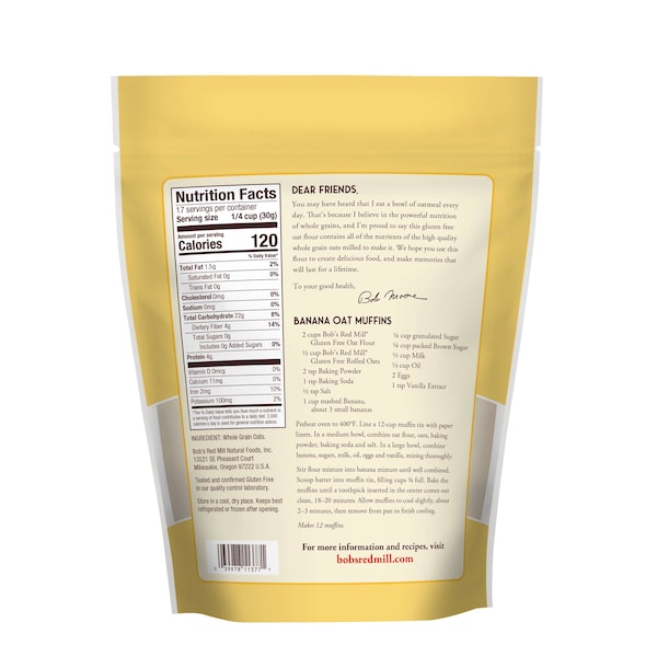 Bobs Red Mill Natural Foods Bob's Red Mill Gluten Free Oat Flour 18 oz. Resealable Pouches, PK4 - 1984S184