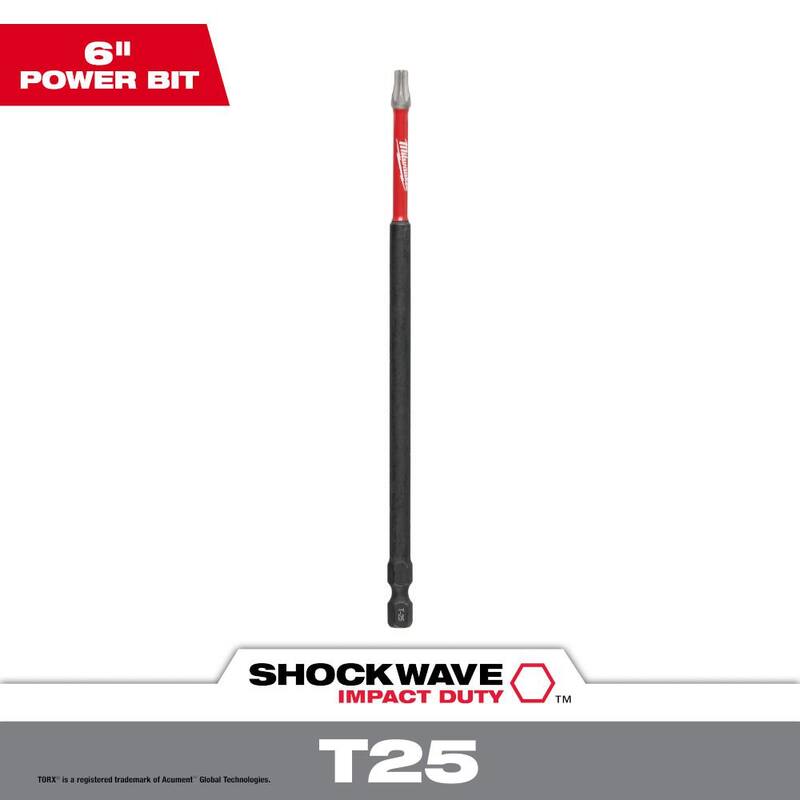 Milwaukee SHOCKWAVE Impact Duty 6 in. Punta de destornillador de acero de aleación Torx T25 (1 pieza) - 48-32-4810