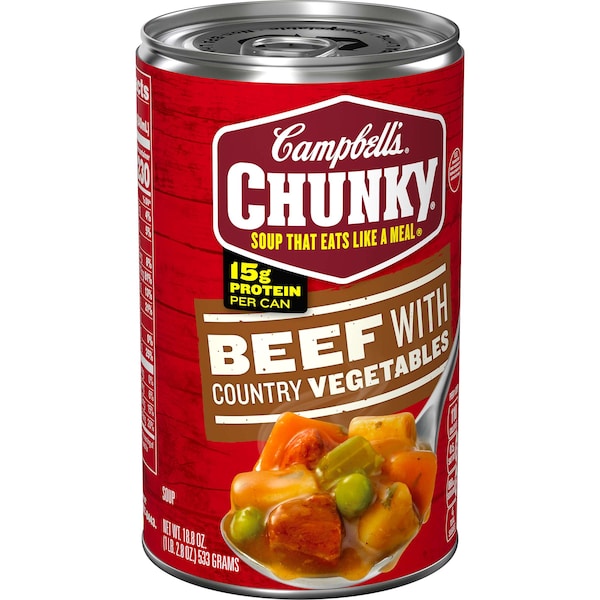 Campbells Chunky Beef With Country Vegetable Easy Open Soup 18.6 oz., PK12 - 000010656