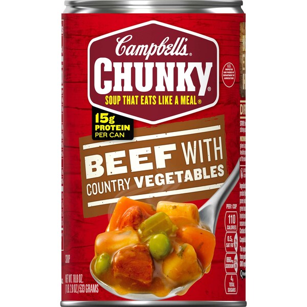 Campbells Chunky Beef With Country Vegetable Easy Open Soup 18.6 oz., PK12 - 000010656