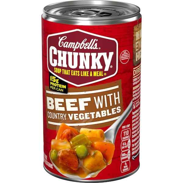Campbells Chunky Beef With Country Vegetable Easy Open Soup 18.6 oz., PK12 - 000010656