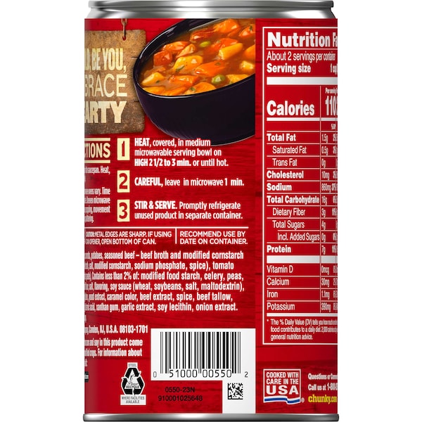 Campbells Chunky Beef With Country Vegetable Easy Open Soup 18.6 oz., PK12 - 000010656
