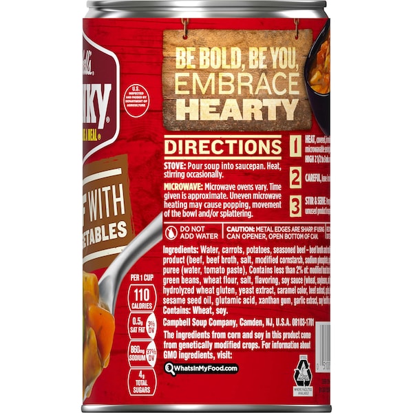 Campbells Chunky Beef With Country Vegetable Easy Open Soup 18.6 oz., PK12 - 000010656